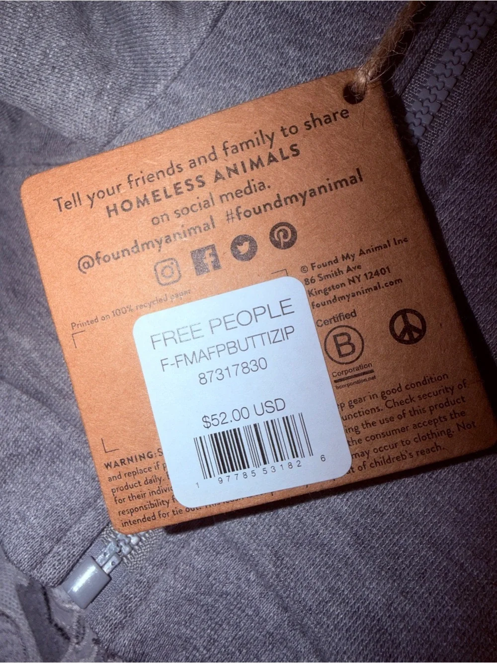 Free People Grey Pet Hoodie with Black Graphic Detail